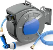 Retractable Garden Hose Reel, 1/2" X 100 Ft + 6.5 Ft Wall Mounted Water Hose Ree