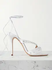 [Alessandra Rich] Alessandra Rich - Crystal-embellished Satin Sandals - White - IT37 IT 37 White