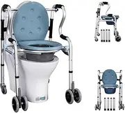 Toilet Chair with Wheels Foldable Toilet Chair for Seniors Shower and Mobile Toilet Chair Toilet Height-Adjustable Easy-to-Clean Toilet Wheelchair/Shower Chair