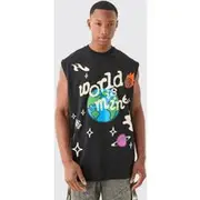 Mens Black Oversized World Is Mine Puff Print vest
