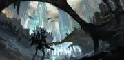 Anime artwork concept art mechs robot city futuristic Playmat Gaming Mat Desk