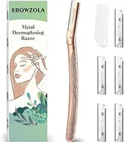 EROWZOLA Dermaplaning Tool for Face, Eyebrow Razor for Women and Men, Eyebrow Trimmer and Facial Shaver Dermaplane Razor for Peach Fuzz Hair and Exfoliation, Includes 6 blades (Rose Gold)