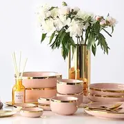 Ceramic Dinner Set, Romantic Pink Phnom Penh Porcelain Combination, Household Tableware, Housewarming Gift, 26 Pieces for 6 People