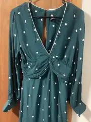 TopShop Polka Dot Rusched Mini Dress | Sz 6 Green & White | NWT