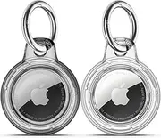 Upgrade Waterproof Airtags Holder 2 Pack with Apple Air Tags Keychain, Hard PC Air Tag Case, Shockproof and Scratchproof Air tag Holder, Air Tags Accessories for Dog,Luggage-Clear Black+Clear White