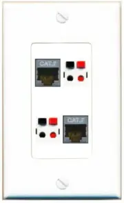 [4 Ports] 2 CAT7 2 SPEAKER Wall Plate DecorZ White