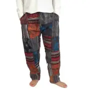 Mens Black Patchwork Pants Cotton Hippie Boho Comfy Unisex Summer Hippy Bohemian