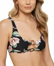O'Neill BLACK MULTI Van Don Floral Ring Bralette Bikini Swim Top, US Medium