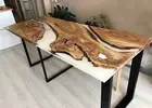 Luxury White Epoxy Resin With Acacia Wooden Table Top Counter Bar Hallway Decor