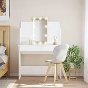 Dressing Table with LED Lights White 96x40x142 cm,Vanity Table with Mirror and LED Lights: Timeless and Refined Addition for Your Bedroom Dressing Tables