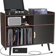 GDLF Large Record Player Stand, Vinyl Record Storage Cabinet with Power Outlet, Record Player Table Holds up to 350 Albums, Turntable Stand with Wood Legs for Living Room,Bedroom,Office