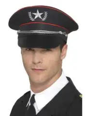Deluxe Military Black Hat Dress Up Fancy Dress Costume Army Pilot Captain