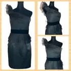 Phoebe Couture Saks Fifth Avenue black satin one shoulder cocktail dress