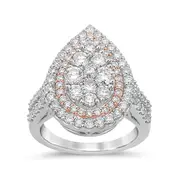 Meera Pear Double Halo Ring with 2.00ct of Laboratory Grown Diamonds in 9kt White and Rose Gold