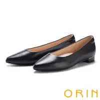 在飛比找momo購物網優惠-【ORIN】素面金屬跟尖頭牛皮 女 低跟鞋(黑色)