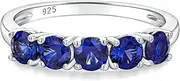 [DAYBYDAY] 5 Stone Wedding Bands for Women, S925 Sterling Silver Created Ruby/Sapphire/Emerald/Amethyst/Aquamarine Half Eternity Anniversary Rings, Birthstone Jewelry for Wife Mom Grandma Birthday