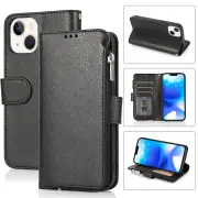 IPhone 15 Wallet Case With Zipper Credit Card Holder,Durable Leather RFID Blocking Shockproof IPhone 15 Phone Case-Black