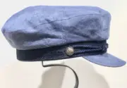 STETSON ITALY Greek Fisherman 6 7/8 100% LINEN RIDER CAP Light BLUE Small 55cm