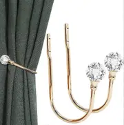 Curtain Hook, Crystal Curtain Hook Gold Metal Decorative Curtain Curtain Holder, 2pc