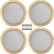 X AUTOHAUX Universal 8" Car Speaker Grills Cover Mesh Round 8 Inch Audio Speaker Subwoofer Guard Protector Case with Screws Iron Gold Tone Black - Pack of 4