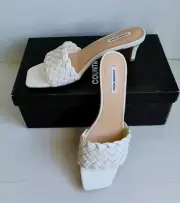 COUNTRY ROAD Talia Heel 100% Leather Mule Slide Shoes EU 39 8 NEW IN BOX White