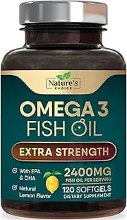 Fish Oil with Omega 3, DHA, EPA 2400 mg - Triple Strength Supports Heart Health and Brain Support - Omega3 Fish Oil EPA DHA Supplement - Non-GMO - 120 Softgels
