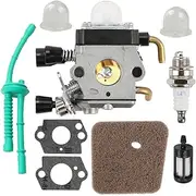 Carburetor with Air Filter Fuel Line Gasket Spark Plug Kit for STIHL FS38 FS45 FS46 FS55 KM55 FS85