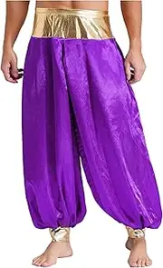 [Yruioon] Adult Arabian Prince Street Dance Pants Gold Waist Loose Fit Bloomer Harem Trousers