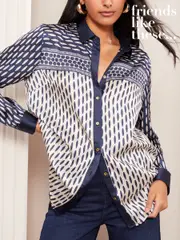 Friends Like These Navy Satin Button Through Shirt (AG3495) | $81