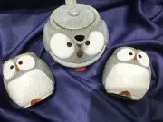 KOTOBUKI SF OWL TEA SET teapot, 2 cups, diffuser NEW IN BOX! EXCELLENT!