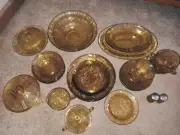 Vintage Yellow Depression Glass Cabbage Rose Set