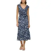 New $139 DKNY Women's Midi Sleeveless V-Neck Fit & Flare Dress A3677