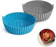 Silicone Air Fryer Liners (Pack of 2), Food Safe Reusable Heat Resistant Baking Tray Pots- Airfryers Oven Accessories - Air Fryers Oven Accessories, Parchment Liner Paper-16.5cm- Blue&Gray (Round)