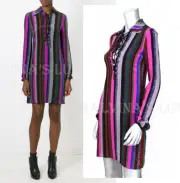 EMILIO PUCCI DRESS LACE-UP NECKLINE STRIPED SILK $1,349 sz IT 38 US 2