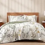 WRENSONGE Queen Comforter Set-7 Pieces Dandelion Pattern Botanical Floral Bedding, Flowers Printed Design Queen Bed in a Bag with Botanical Flowers Comforter, Sheets, Pillowcases & Shams
