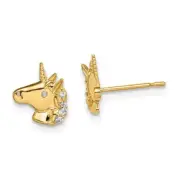 Madi K Kid's Earrings 14K Yellow Gold Unicorn White Cubic Zirconia Stud