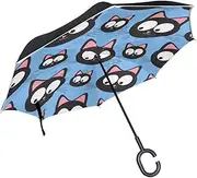 Double Layer Inverted Umbrella Cars Reverse Umbrella Funny Cats Doodle Windproof UV Proof Travel Outdoor Umbrella