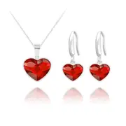Heart Silver Pendant Necklace Jewelry Set with Light Siam Swarovski Crystal