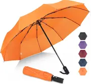 Lightweight Folding Umbrella - Compact Travel Umbrella Automatic Open Close Windproof Umbrellas with 10 Strong Ribs (Orange New）