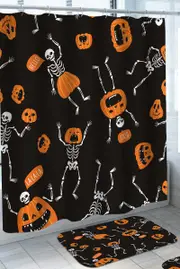 Funny Halloween Pumpkin Skeletons Shower Curtain