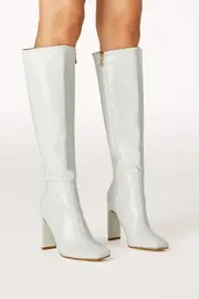 [PUP23] Hurst Knee High Boots - Light Grey Croc 7 Grey