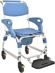 Mobile Bedside Commode Over Toilet Chair Wheeled Shower Commode Chair with Padded Seat for Elderly Handicapped and Disabled Users