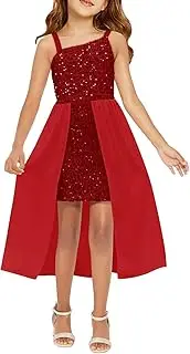[Haloumoning] Girls Sequin Dress Kids Formal Sparkly One Shoulder Prom Party Dresses 4-14 Years