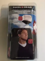 Swiss Gear Contoured Inflatable Travel Pillow with Removable Fleece Cover Black