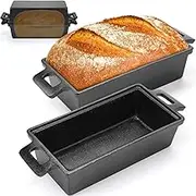 Teenyyou 2 Piece Cast Iron Bread Pan with Lid 2 in 1 Loaf Pans Set Cast Iron bakeware Sourdough Pots for Baking Bread Homemade Meatloaf, 10×5 Inch(Black Cast Iron)
