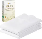 Standard Queen Size Pillowcase Set - 400 Thread Count, 100% Cotton Sateen, Set o