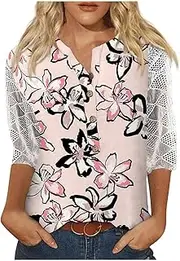 [Generic] Womens Tops 3/4 Sleeve Summer,lady 3/4 sleeve v neck tops sleeveless t shirts loose fitting tops for women women's tops dressy casual women tops dressy summer v neck flowy shirts
