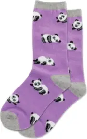 Hot Sox Kid's Lazy Panda Crew Sock 1 Pair, Lilac, Small/Medium