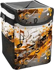 Car Trash Can with Lid and Storage Pockets Leak-Proof Organizer,Waterproof Garbage Can,Abstract Melody Notes Pattern