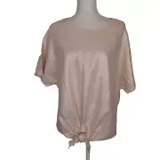 Anne Klein Pink Shimmer Short Sleeve Front Tie Blouse Womens Sz. L top Career